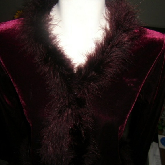 Poly Velvet Feather Trimmed Jacket - Picture 1 of 6